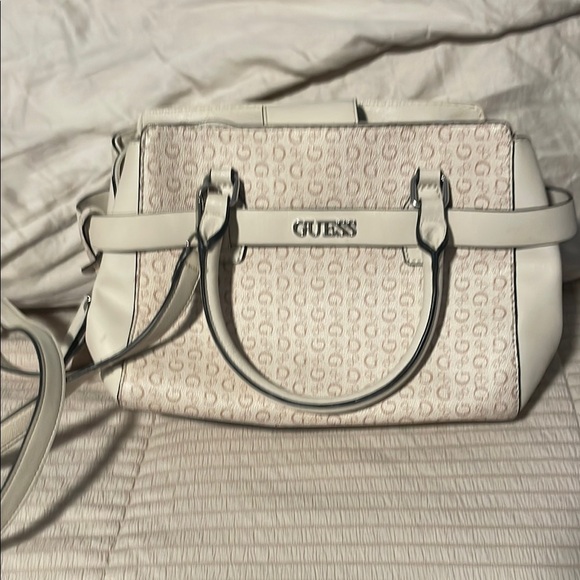 Guess Cream Textured Satchel with Metal Hardware and shoulder strap - Picture 1 of 4